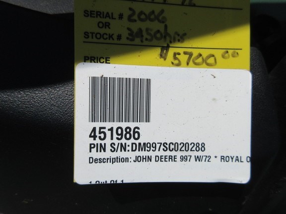 2006 John Deere 997 Zero Turn Mower For Sale