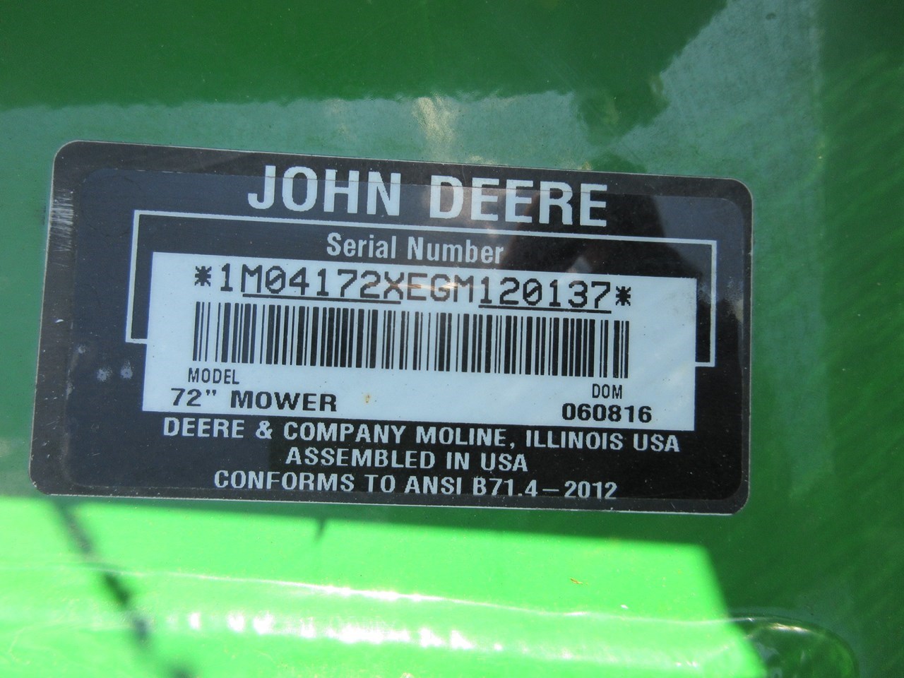 2016 John Deere 72 Mower Deck For Sale