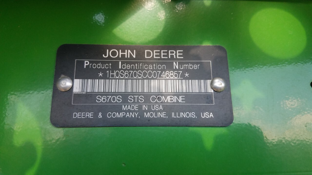 2012 John Deere S670 Combine For Sale