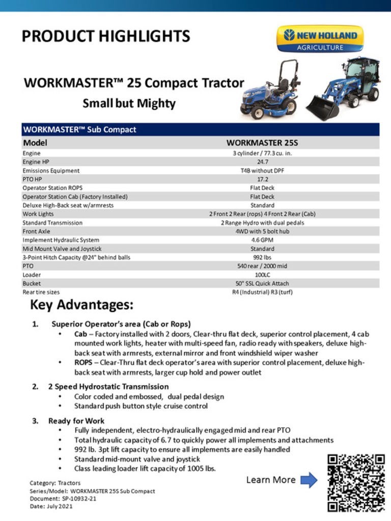New Holland Workmaster 25S Sub-Compact WM25S + 100LC LDR + 160 Image 6