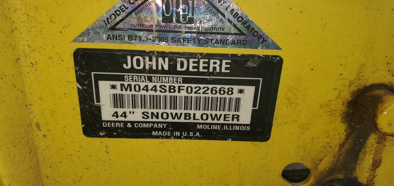 John Deere 44 Snow Blower For Sale