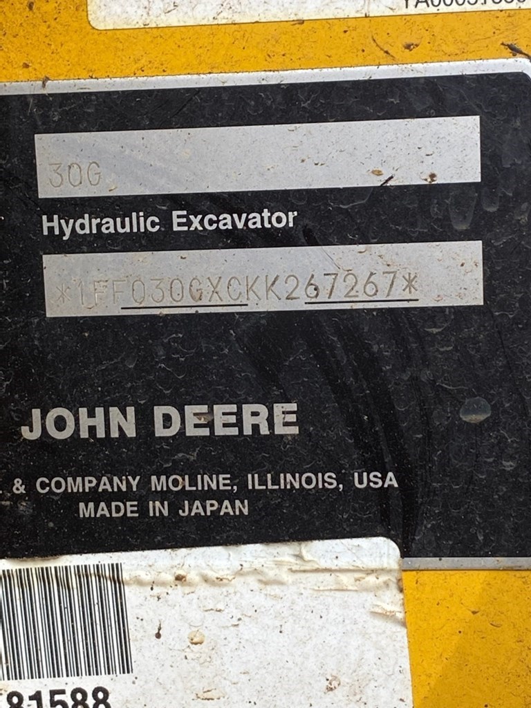 2019 John Deere 30G Excavator-Mini For Sale