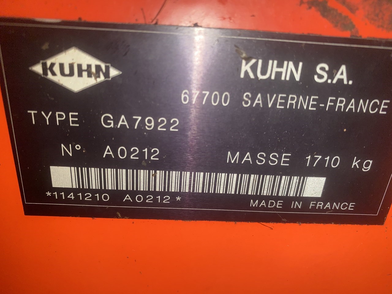 2012 Kuhn Ga7922 Hay Rake For Sale